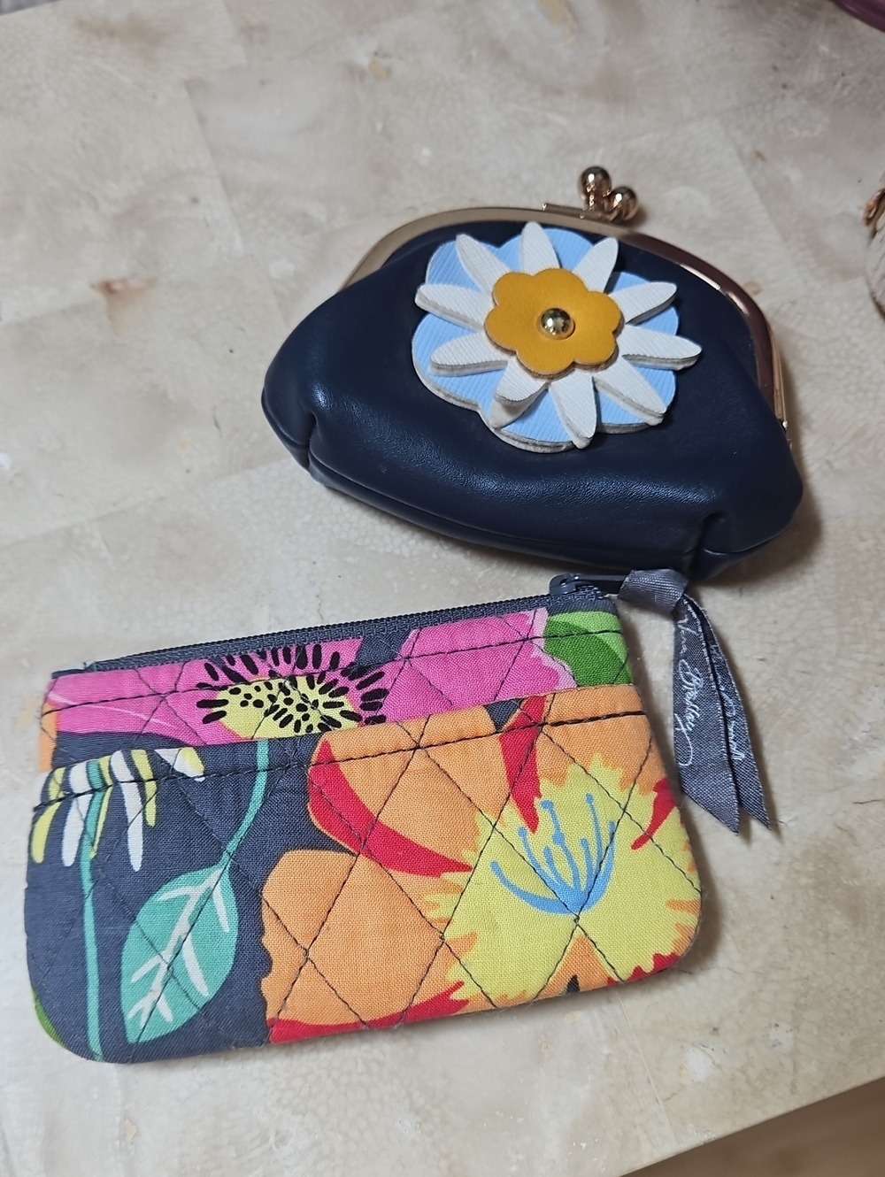 $10 Or 3/$15 Sale!!! Floral Quilted  and Navy Flower Kiss-Lock Coin Pouch Set